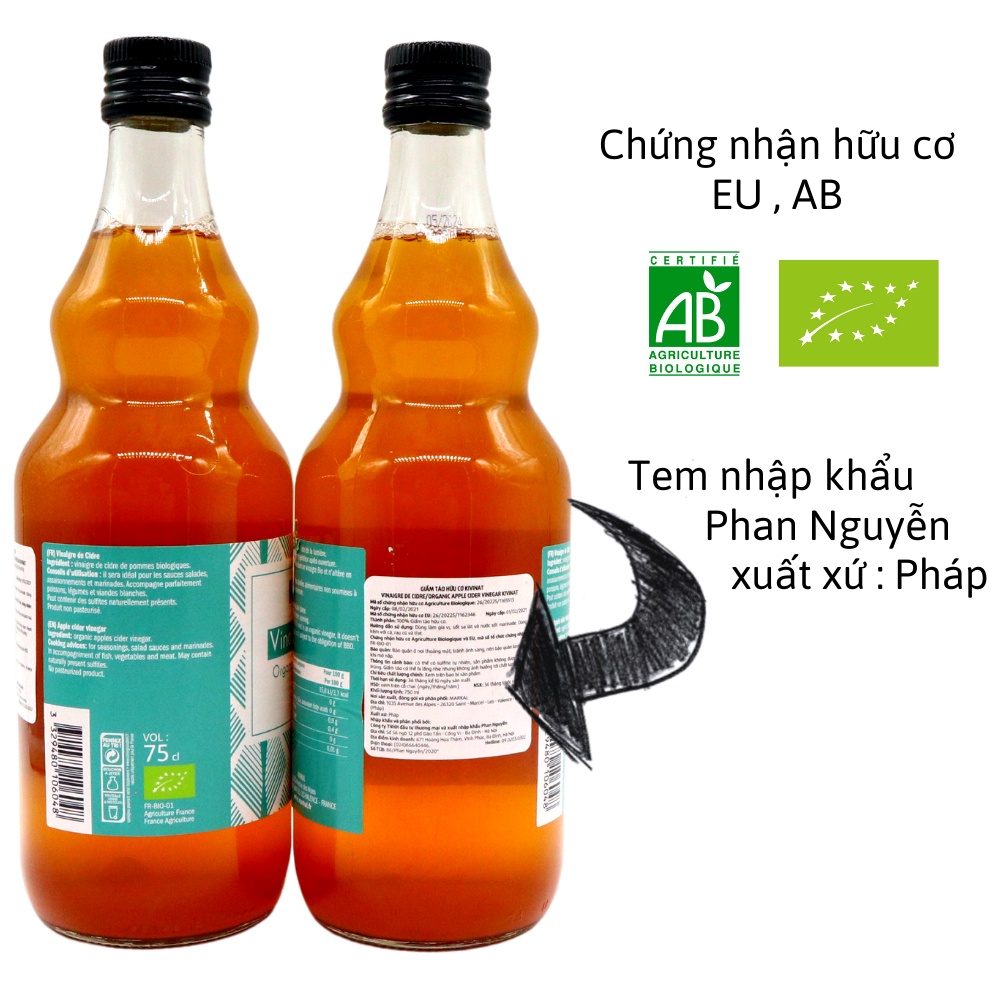 Giấm táo mỹ Bragg , Kivinat nhập khẩu 473ml date 4/2026