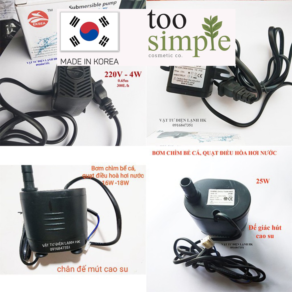 Bơm chìm mini 4W 7W 16W 18W 25W - 220V quạt điều hoà hơi nước - bể cá thủy cảnh Too Simple