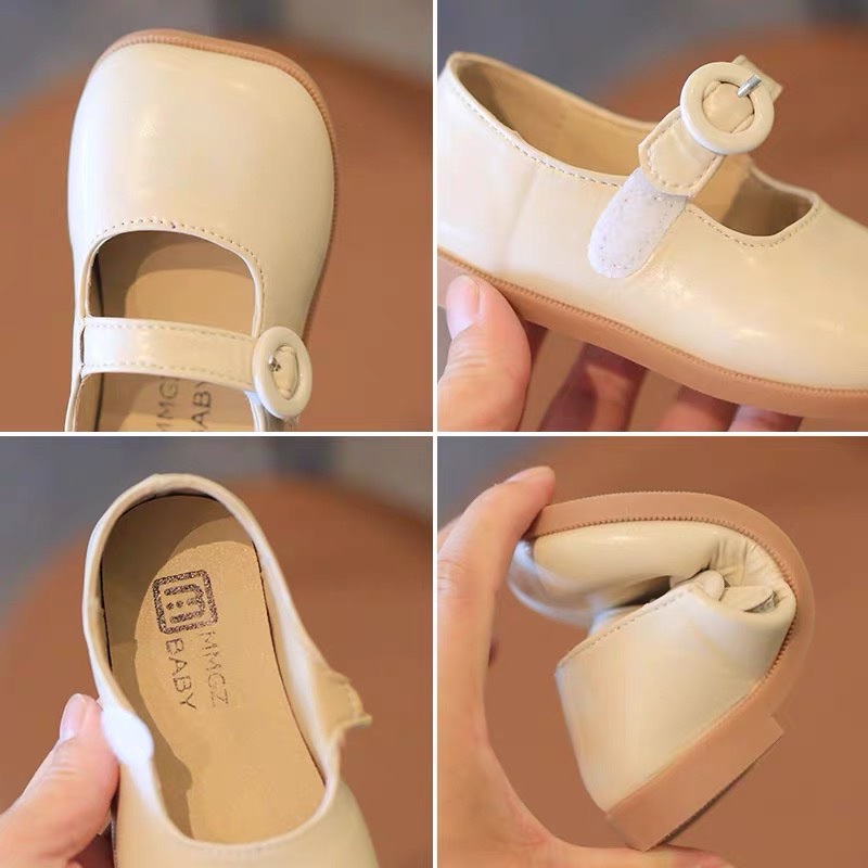 Giầy búp bê bé gái - giày bệt cho bé có quai ngang dán da PU mềm, đế chống trượt cho bé từ 2t đến 7t (đen, trắng) V293