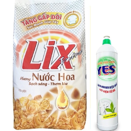 COMBO Bột giặt Lix 5,5 kg Hương Nước Hoa Tặng Nước Rửa Chén 750g