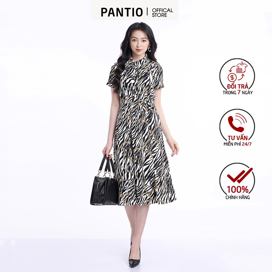 Đầm công sở chất liệu lụa họa tiết đặc biệt đai bo eo FDC32497 - PANTIO