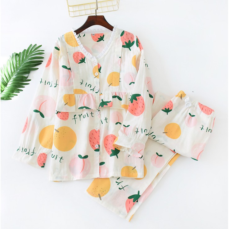 Pijama sau sinh, Đồ Bộ Bầu Và Cho Con Bú Azuno AZ9235 Chất Xô Nhật Dài Tay Hè Thu