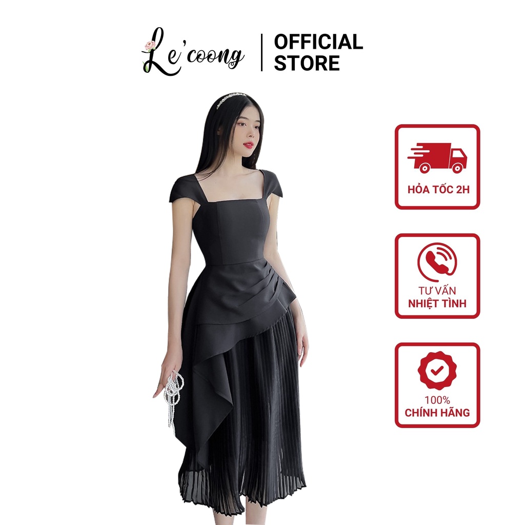 Đầm Thiết Kế Tafta LECOONG V168 Xếp Ly Dài Hai Màu Trắng Đen