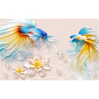 Tranh dán tường HD Cá xiêm rồng đẹp HHot0002 KT 100 x 60 cm kim sa