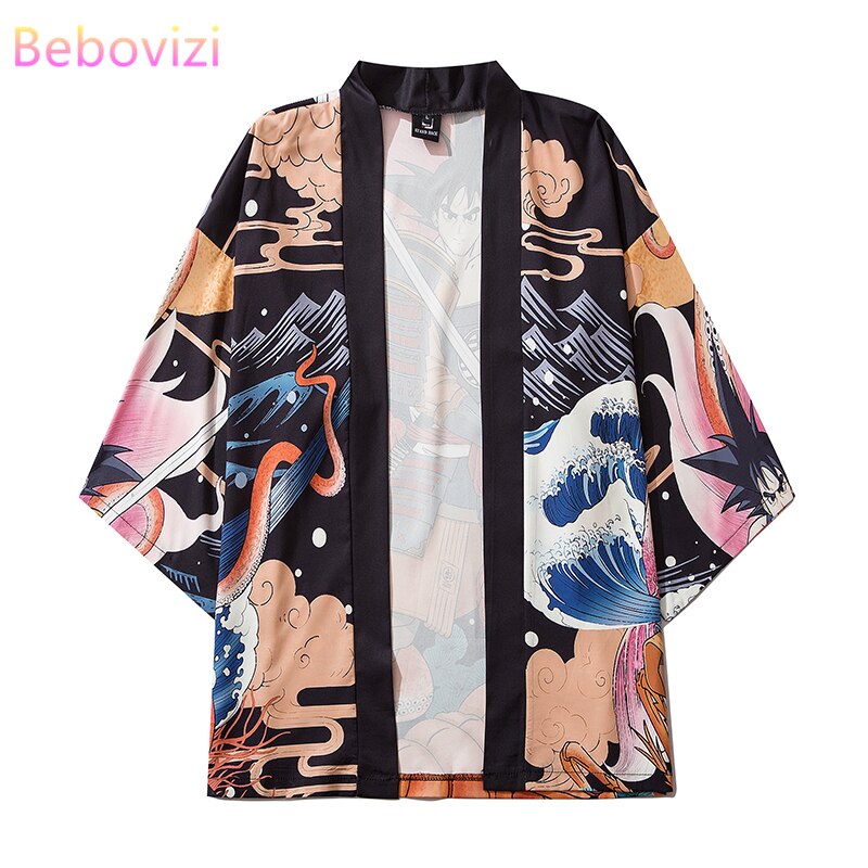 M-XXL Fashion Loose Japanese Cartoon Anime Samurai Streetwear Cardigan Women Men Harajuku Haori Kimono Cosplay Yukata