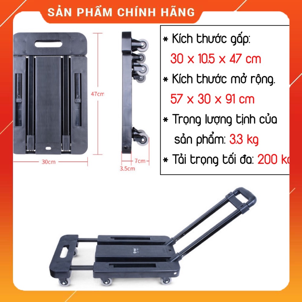 Xe Kéo hàng 6 bánh Gấp Gọn Tải trọng 200kg -XKT01