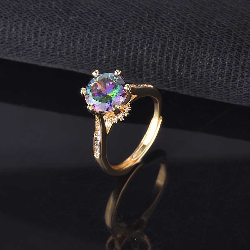 Nhẫn mạ vàng đính kim cương giả moissanite sang trọng cho nữ pt950