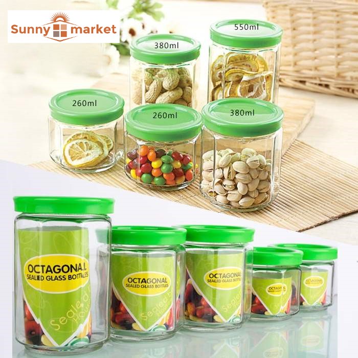 Bộ 5 hũ lọ thủy tinh đựng gia vị cao cấp, hũ lọ đựng gia vị, thực phẩm khô