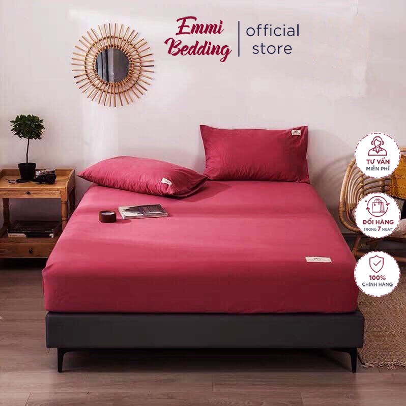 Bộ Ga giường, ga gối TC trơn 1 màu EmmiBedding gồm 1 ga và 2 áo gối nằm