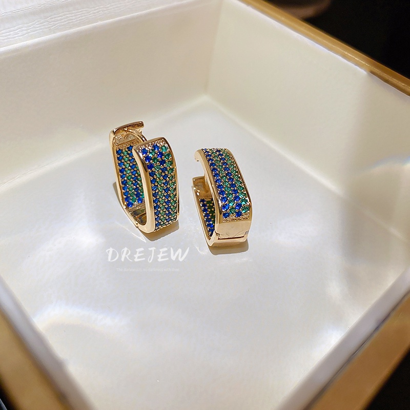 DREJEW Khuyên Tai Hình Học Đính Đá Zircon Cao Cấp Sang Trọng Phong Cách Hàn Quốc Cho Nữ