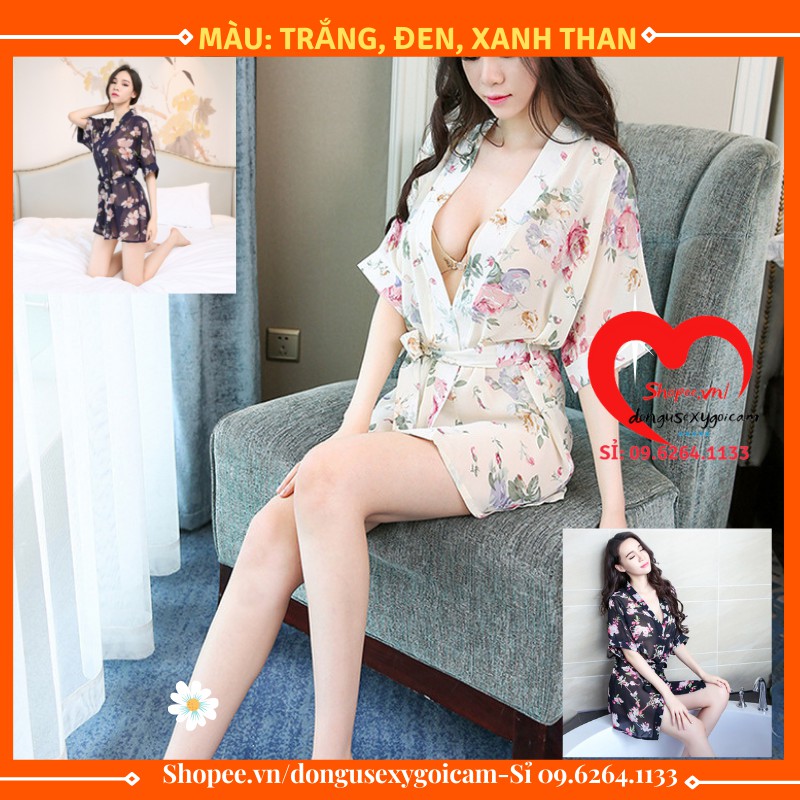 Áo choàng voan ngủ sexy tay lỡ kèm chip| Áo choàng ngủ kimono xinh xắn đáng yêu-Kimono (Nhiều màu)