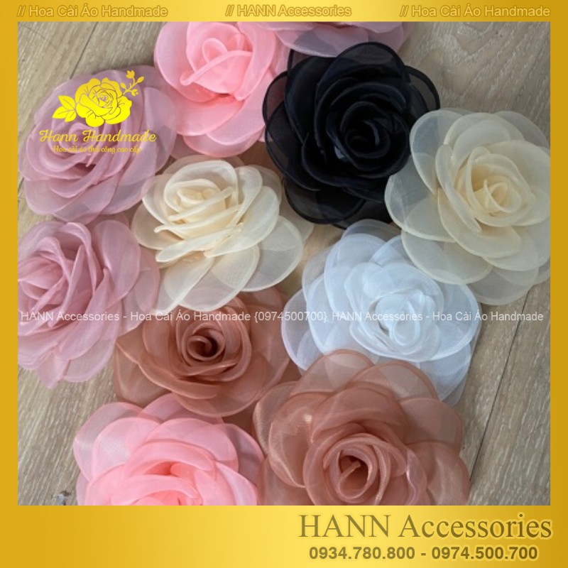 Sỉ hoa Cài Áo, Hoa voan cài áo, Kiểu Hoa Cài Áo Có Ghim, Cài Áo Handmade - Cài Váy Đầm Cao Cấp