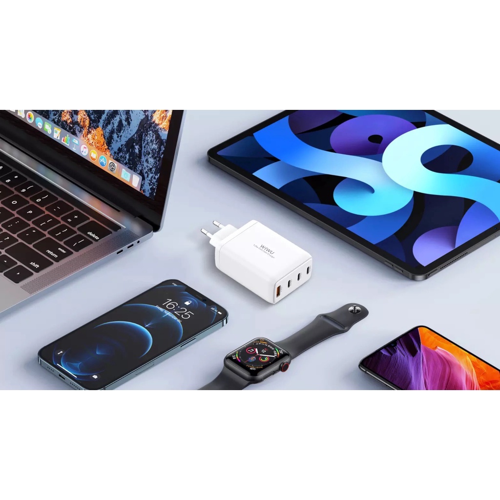 Củ sạc Wiwu Mini Gan Quick Charger TR257- A Công suất cao 120W, sạc laptop, máy tính bảng, điện thoại - hàng chính hãng