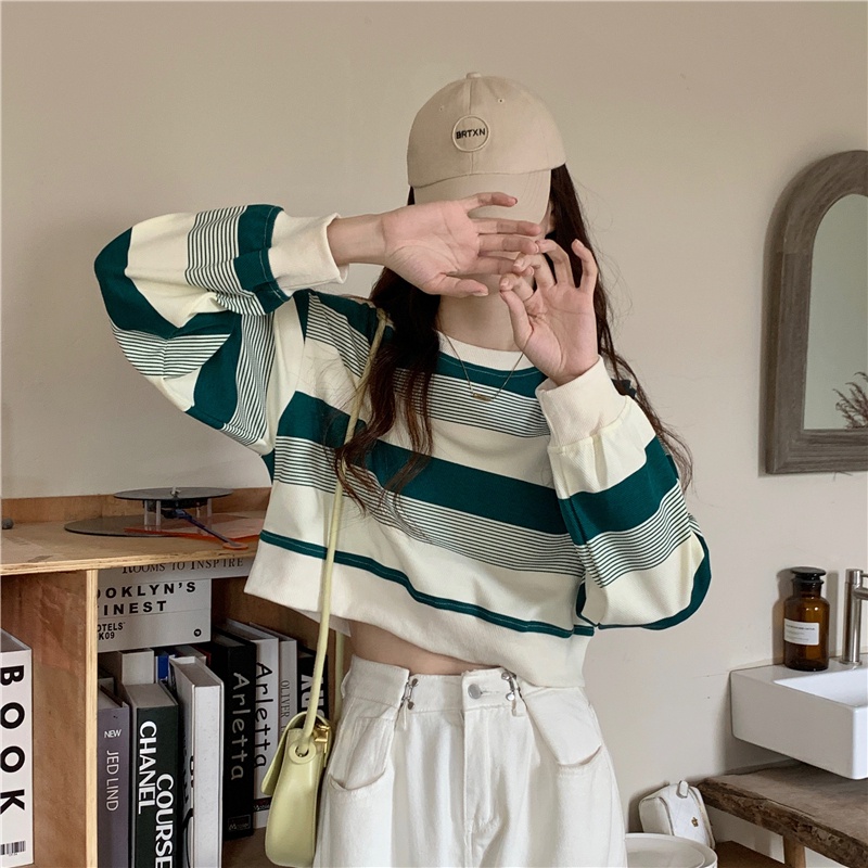 Áo thun nữ NZN dài tay sọc ngang thời trang Hàn Quốc mới