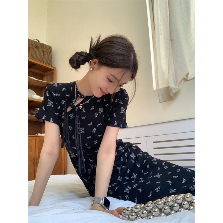 Đầm Sườn Xám Dáng Dài Hở Lưng Phong Cách Trung Hoa Thời Trang Mùa Hè 2022 Mới