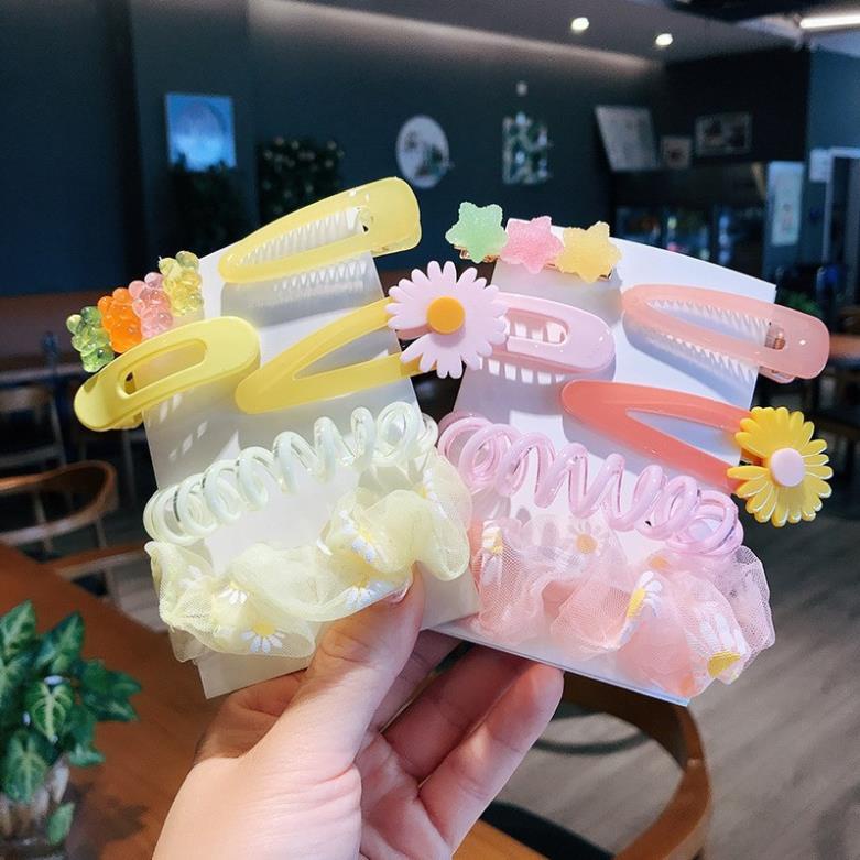 Set 6 Kẹp Tóc Kèm Dây Buộc Hoa Cúc Xinh Xắn Cho Bé