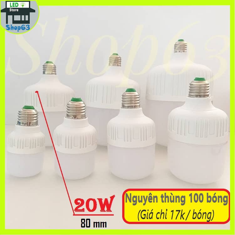 (Giá đại lý sỉ nguyên thùng 20W - 100 bóng) bóng led trụ tròn 20W ánh sáng trắng - đường kính 8cm - bảo hành 12 tháng