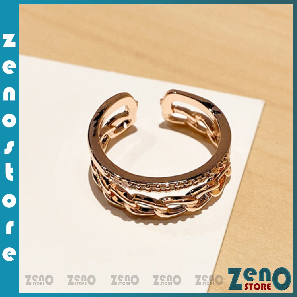 Nhẫn ZenO mạ vàng 2 tầng mắt xích N02, nhẫn nữ mạ vàng