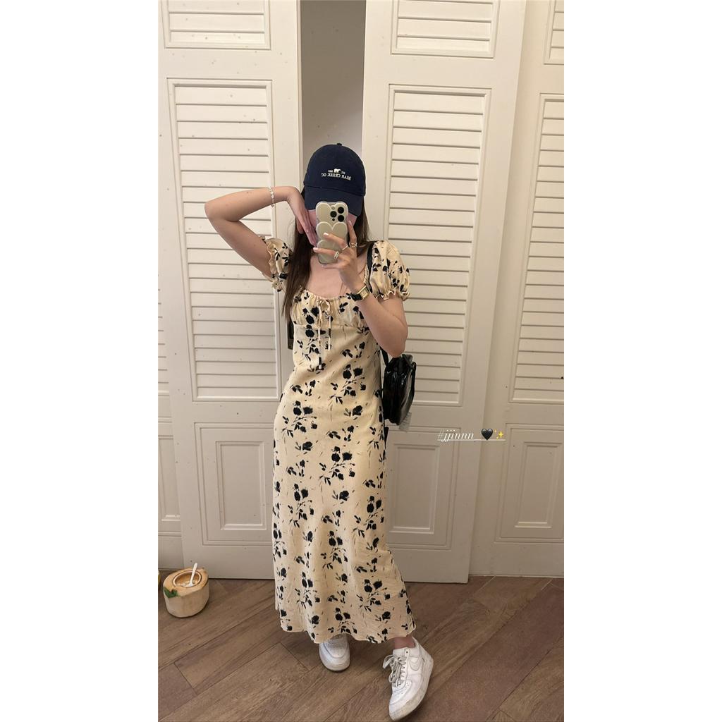 Đầm Hoa Cổ Vuông Cột Dây Dáng Ôm Thời Trang Quyến Rũ 64296