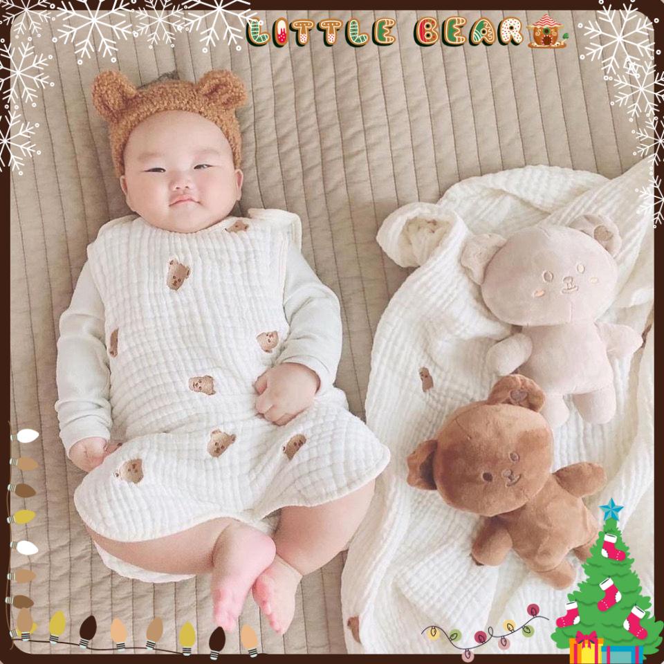 Túi Ngủ Sợi Gạc Phong Cách Hàn Quốc Thêu Hình Cute Bear 100% Organic Cho Bé - Little Bear