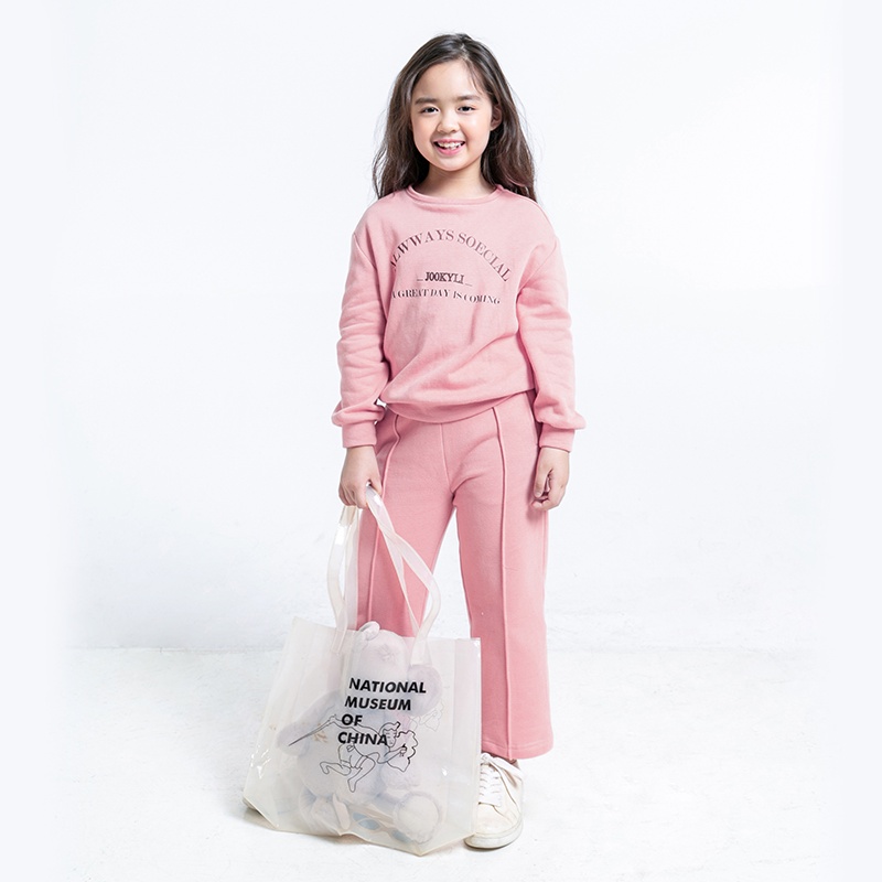 Bộ quần áo bé gái dài tay in chữ JOOKYLI chất nỉ lót bông giữ ấm tốt 93G0866