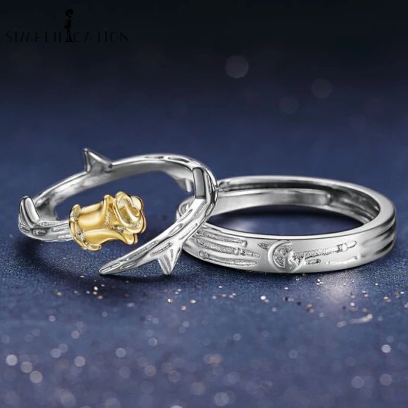 Nhẫn Cặp Đôi Khắc Chữ Little Prince Và Hoa Hồng Vàng Tinh Tế Thời Trang Hàn Quốc Thích Hợp Làm Quà Tặng Valentine