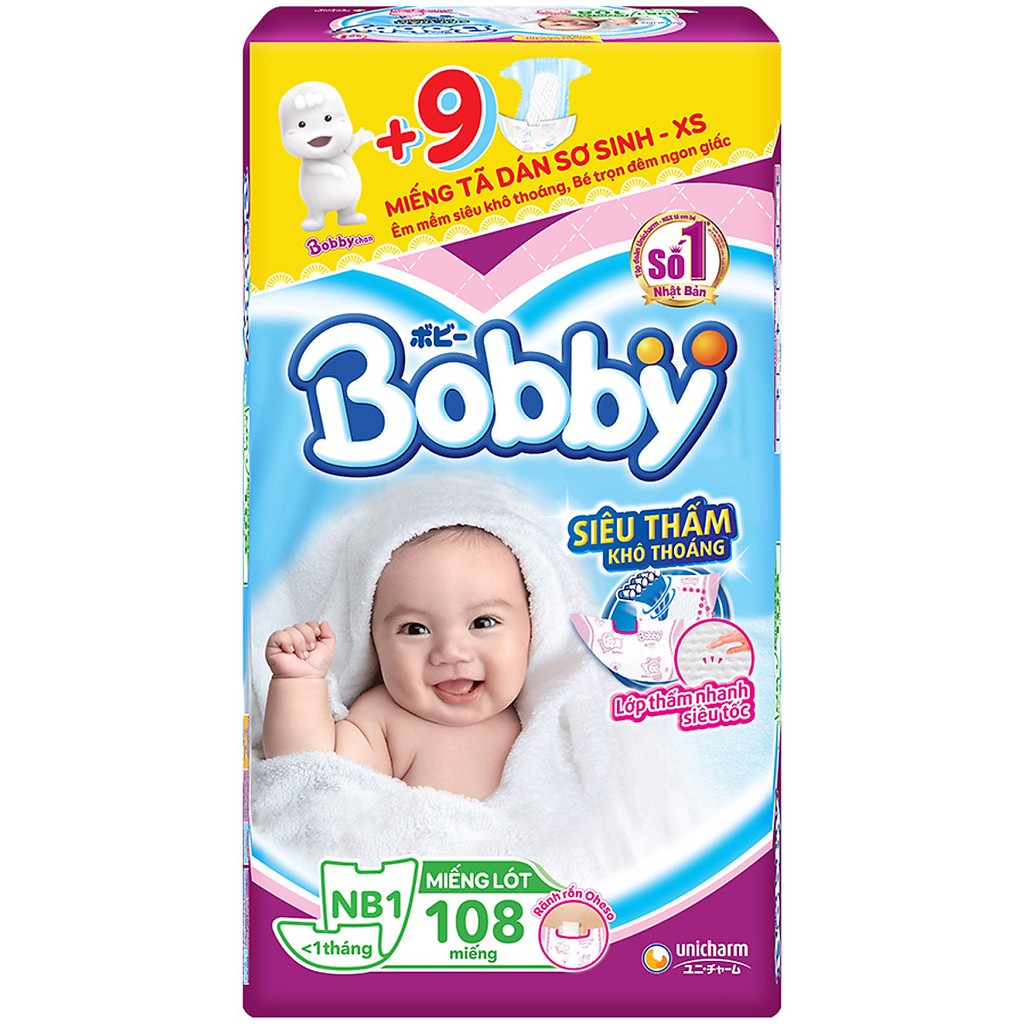 Combo 01 Miếng Lót Bobby NB1-108 (+3 Tả Dán XS) + 01 Tã Dán Bobby XS72
