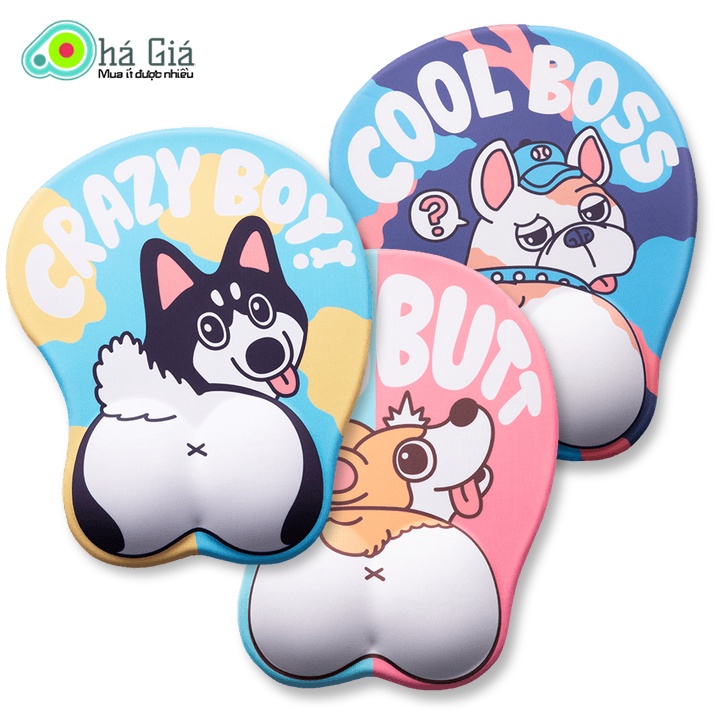 COmbo Bộ Lót Chuột 3D và Đệm Kê Tay Bàn Phím Chống Mỏi Cổ Tay Công Thái Học Bull Dog Big Face - Mouse Pad Silicone Cute