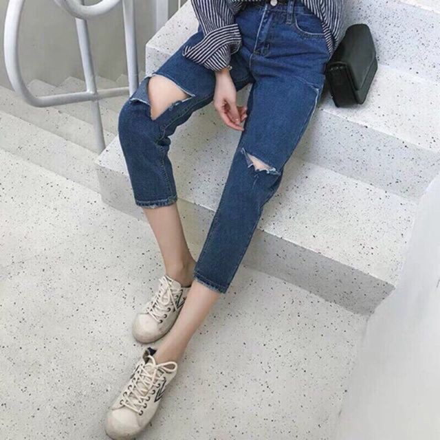 Nhập WAMS2831 giảm 15% đơn 150k_ Quần baggy jeans nữ đậm rách BIGSIZE kèm ảnh thật