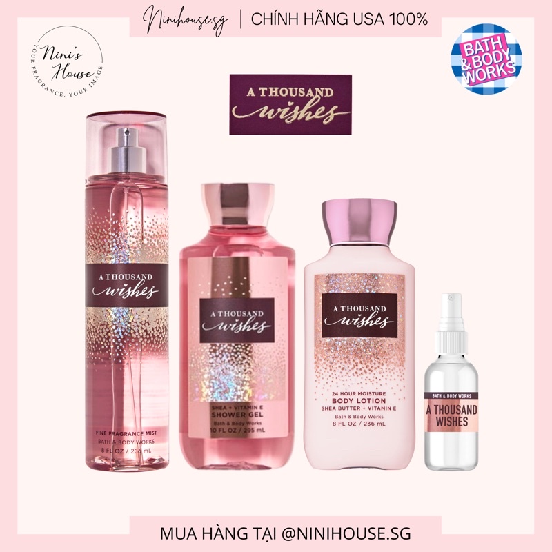 [Hàng Mỹ] Sản phẩm xịt thơm, dưỡng thể, sữa tắm Bath and Body Works mùi A Thousand Wishes