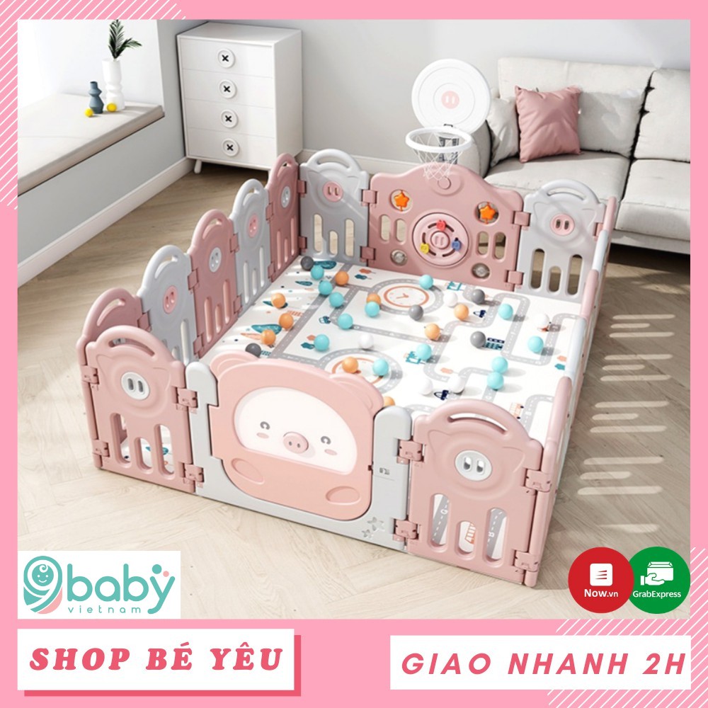 Quây bóng cho bé  𝑭𝒓𝒆𝒆𝒔𝒉𝒊𝒑  Bộ quây cũi trơn đồ chơi cho bé 9BABY Hình Heo Hồng