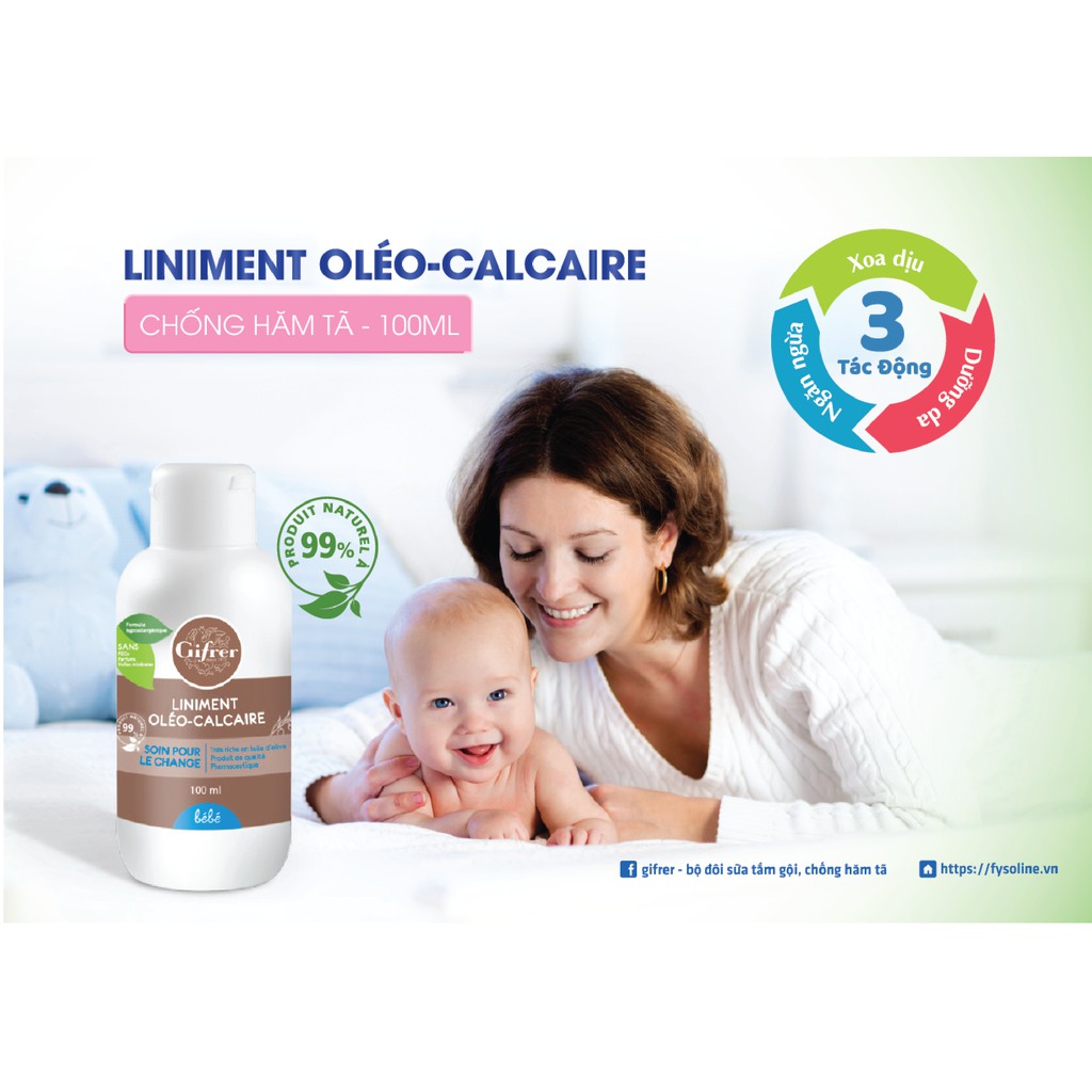 Kem Thay Tã Bỉm Liniment Gifrer Pháp Liniment Oléo Calcaire - 100ml - Giữ ẩm làm mềm nuôi dưỡng làn da bé