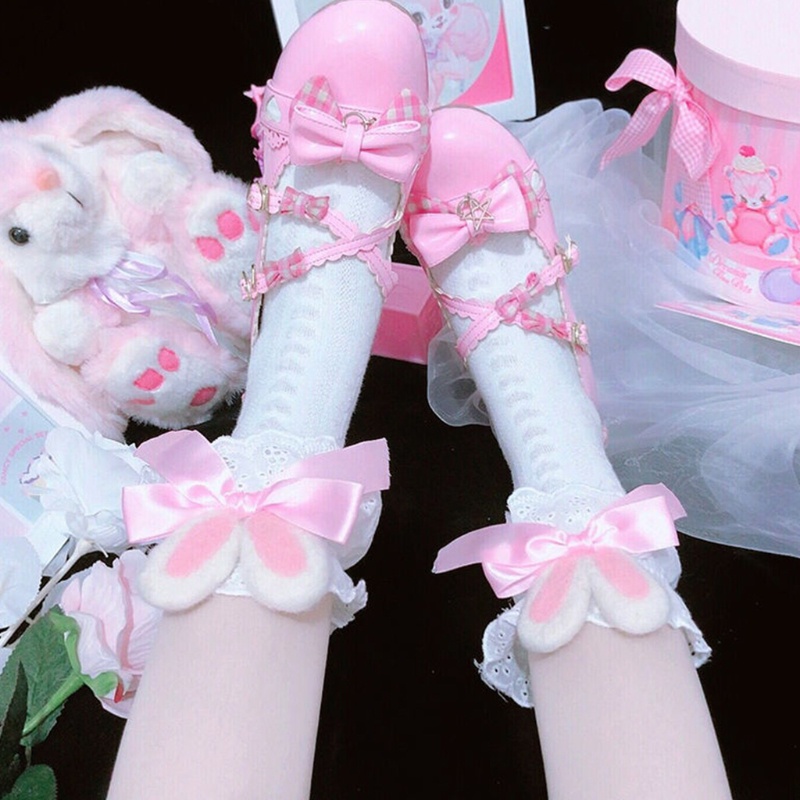 Xixi Tất Cotton Dệt Kim Đính Nơ Tai Thỏ 3D Xinh Xắn Cho Nữ