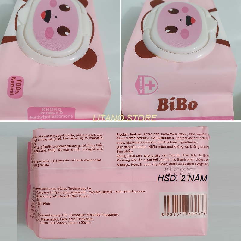 Combo 5 Bịch Khăn Giấy Ướt BIBO Cho Bé Không Mùi, Không Gây Kích Ứng Da 100 Tờ/Gói