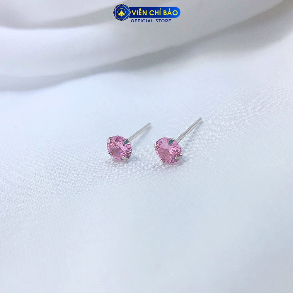 Bông tai bạc nữ tròn lấp lánh nhiều màu chất liệu bạc 925 thời trang phụ kiện trang sức nữ Viễn Chí Bảo B400208x1