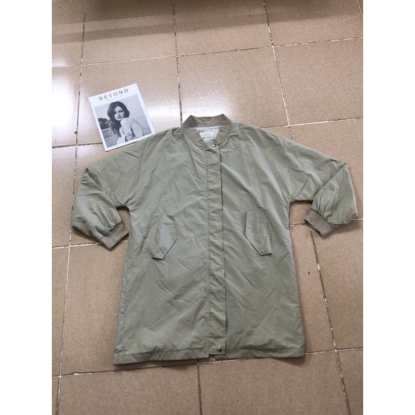 Freesize M to L áo khoác gió lỳ bomber dáng dài nữ màu xanh pastel mới đẹp nghịch 2hand