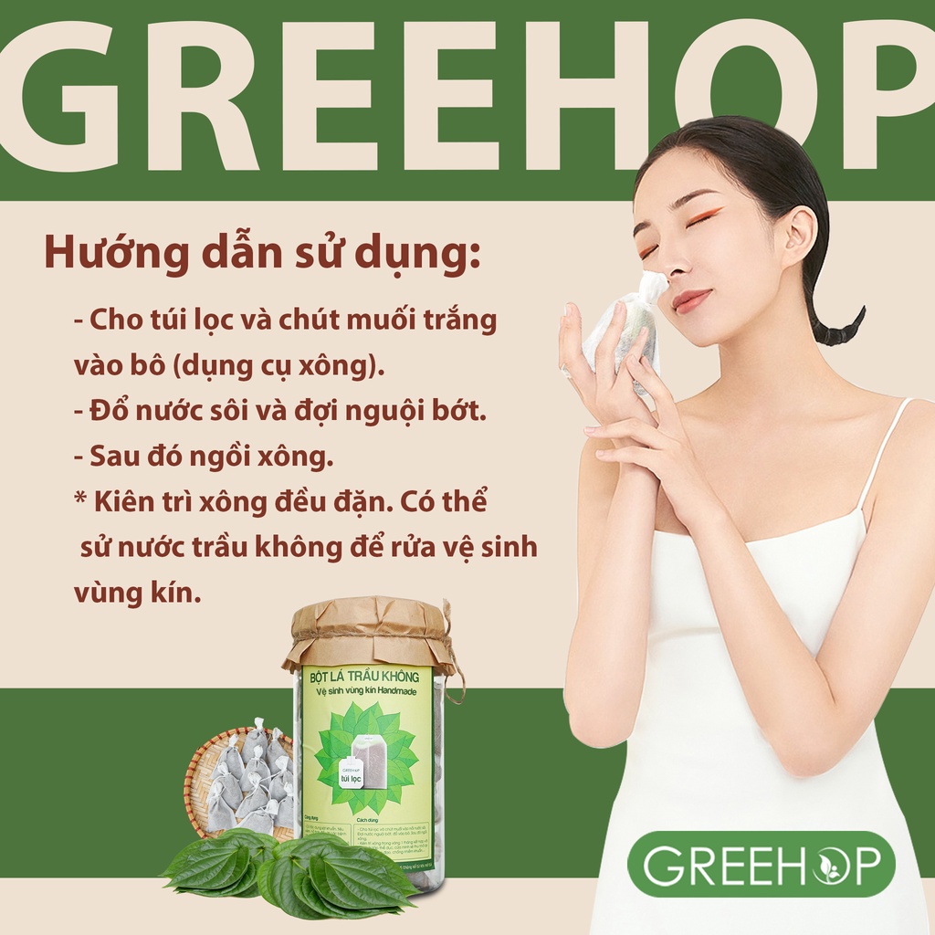 Xông vùng kín thảo dược Greehop, bột trầu không giúp giảm mùi hôi, se khít, hồng hào