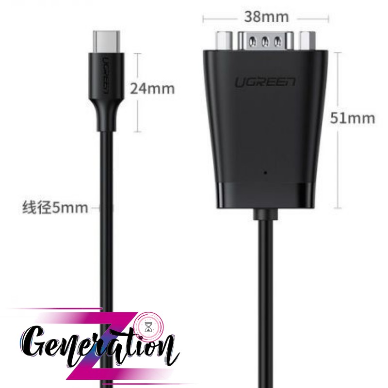 Cáp chuyển USB Type-C ra Rs232 cổng com 9 chân màu đen Ugreen 70612