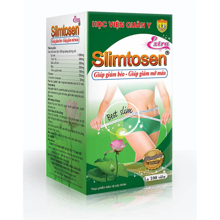 Slimtosen Extra Học viện quân y giúp giảm béo lọ 100 viên date 2024