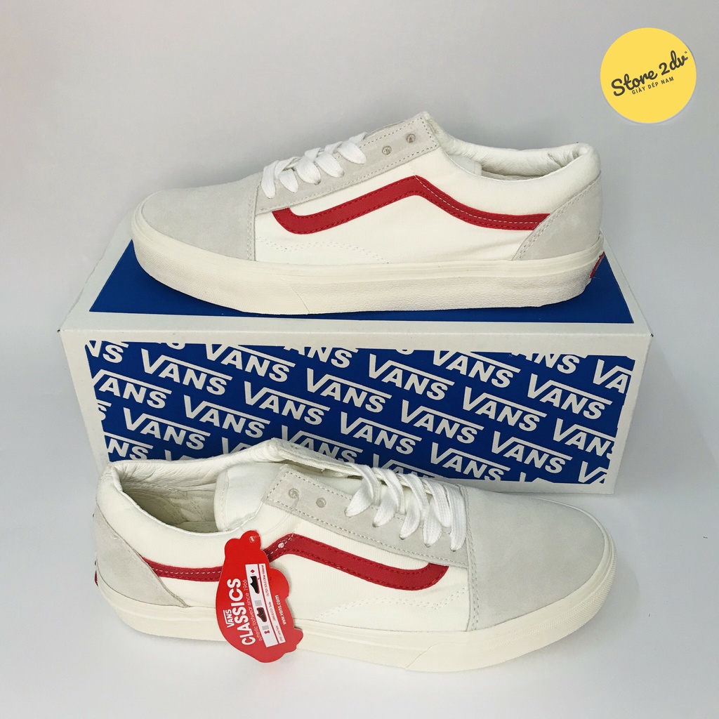 Giày Vans Trắng Viền Đỏ R11 Da Lộn Đế Nặng Giúp Giữ Thăng Bằng - Giày Dép Nam Giá Rẻ Thời Trang