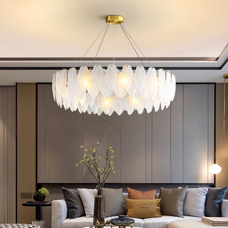 Đèn chùm thả Pha Lê hình Lông Vũ D75cm phong cách Bắc Âu