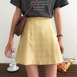 Chân váy kẻ ullzang dáng A pastel