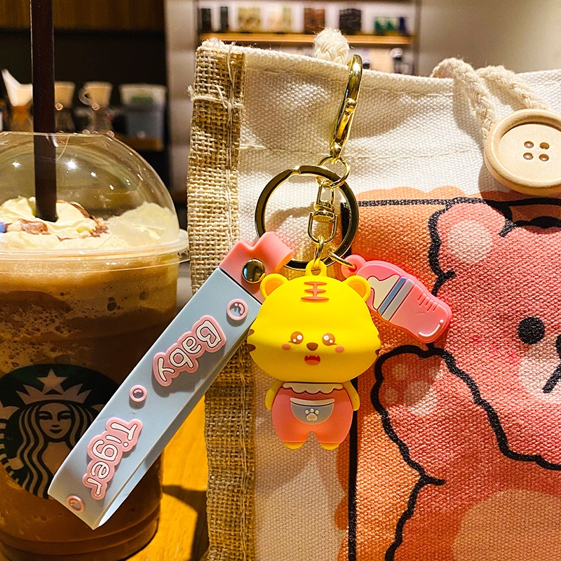 Móc Khóa Hình Hổ Hoạt Hình Dễ Thương Dùng Trang Trí Balo/ Túi Đi Học