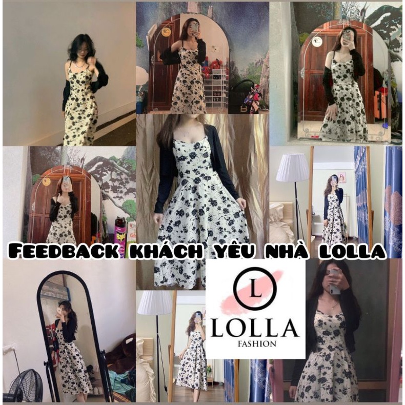 : Set áo cardigan + váy hoa nhí 2 lớp có cúp ngực khoá sườn,Set đầm hoa nhí maxi đi biển LOLLA -FASHION