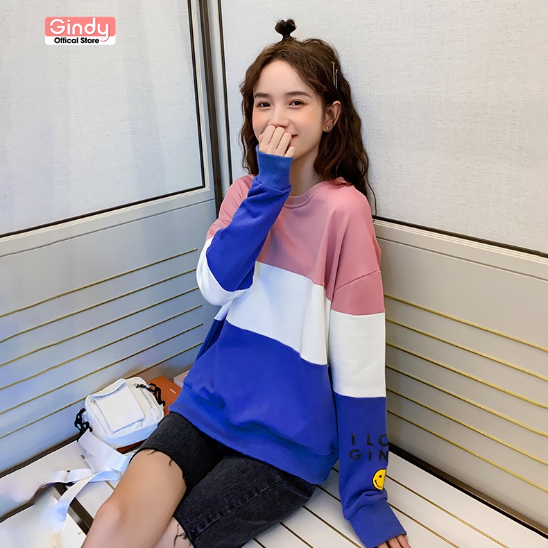 Áo hoodie sweater dài tay nữ GINDY Smile nỉ trơn basic form rộng dễ phối đồ thời trang thu đông 2021 năng động A9106