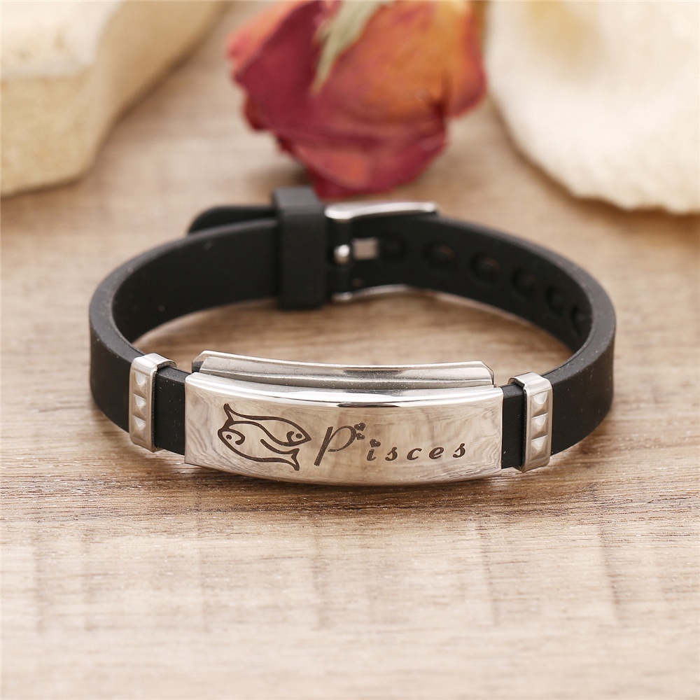 Vòng Tay Silicon Mặt Kim Loại Khắc Hình 12 Cung Hoàng Đạo