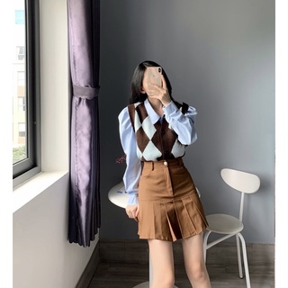 Chân váy Hàn Quốc đuôi xoè màu nâu.Hình ảnh thật shop chụp.