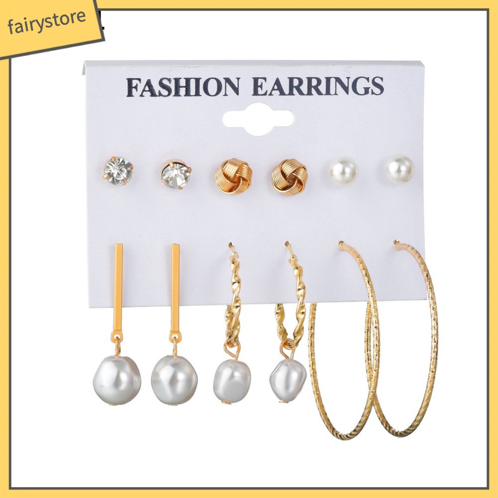 Set 6 Đôi Khuyên Tai Kiểu Dáng Hình Học Thời Trang Cho Nữ