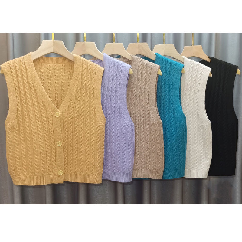 Áo gile dệt kim cổ chữ V kiểu cardigan phong cách Hàn Quốc dành cho nữ