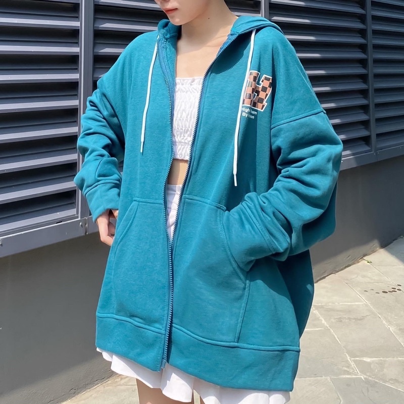 Áo Khoác Hoodie zip nỉ bông ⚡️HIGHRAIN màu XANH/TAN  Nam nữ unisex/FREESHIP  Áo Hoodie dây kéo form rộng Jaystoree